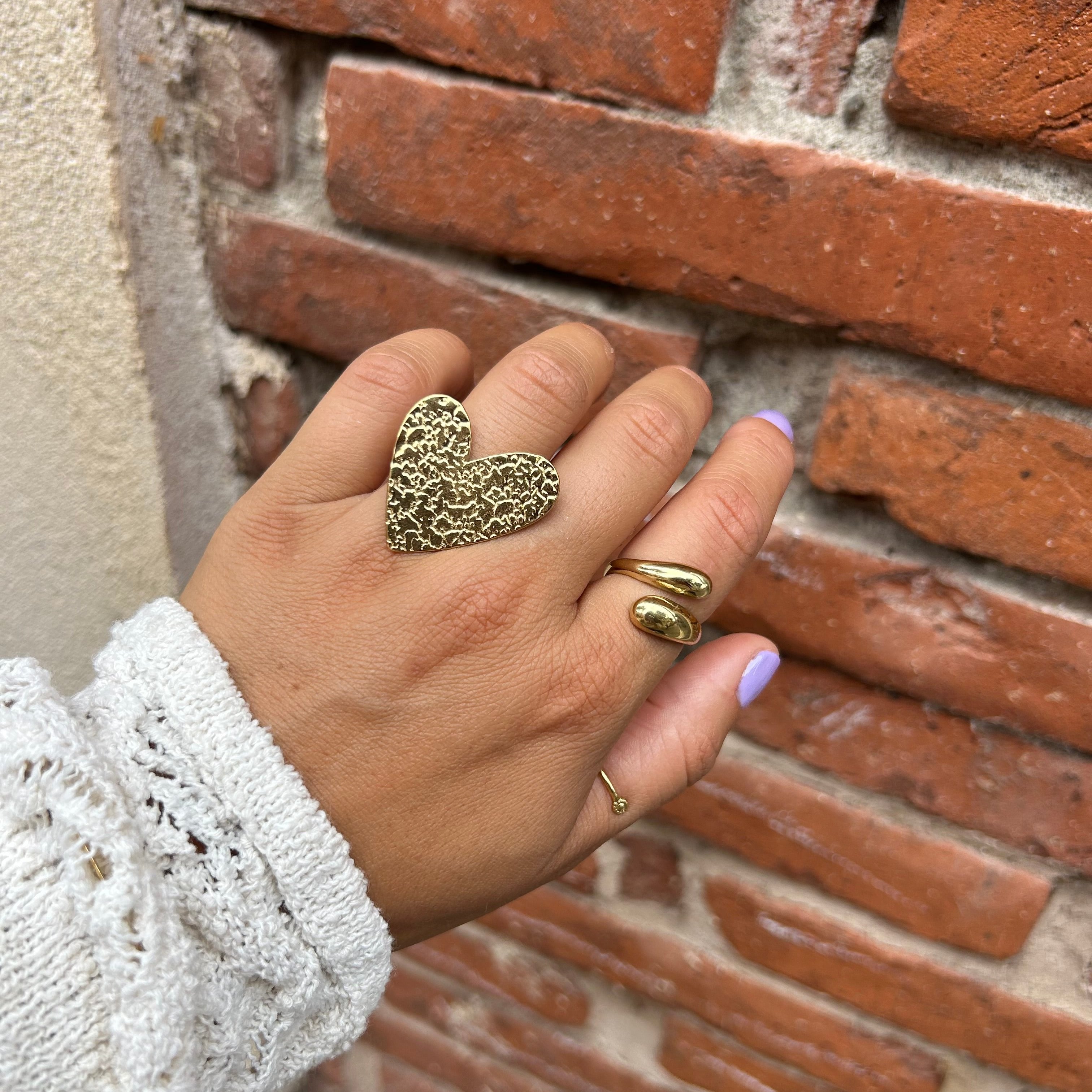 Bague gros coeur martelé - Lany-bijoux