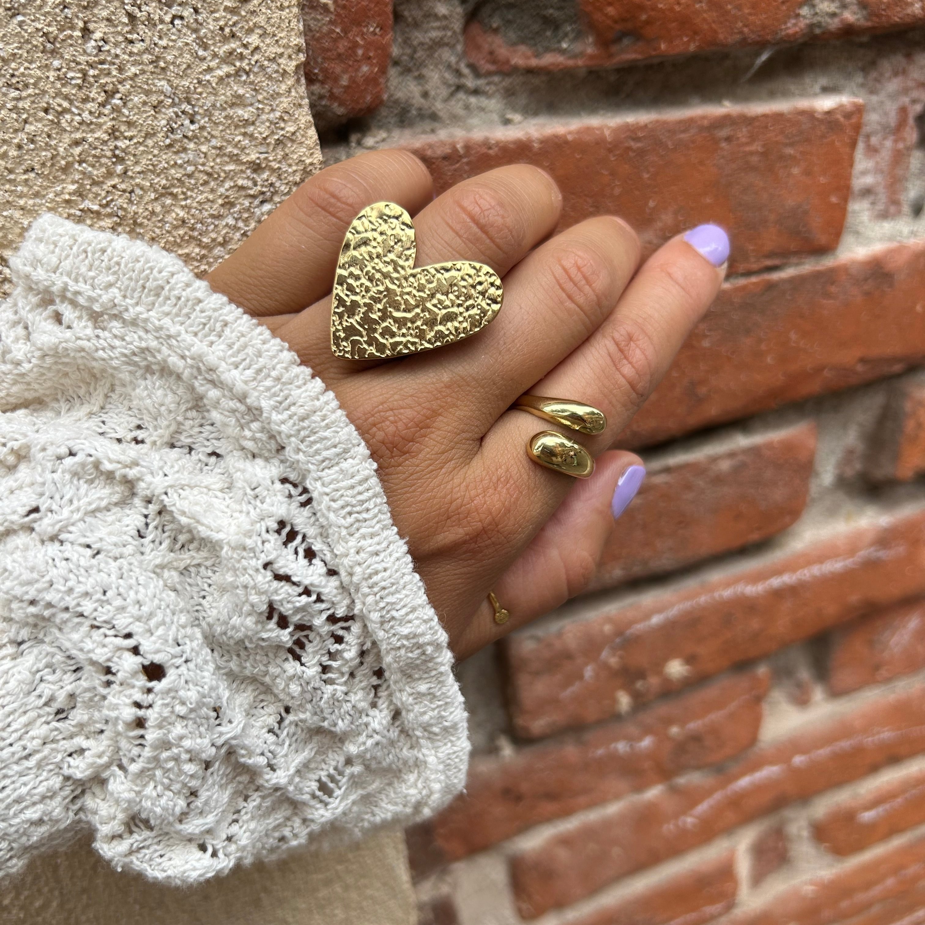 Bague gros coeur martelé - Lany-bijoux