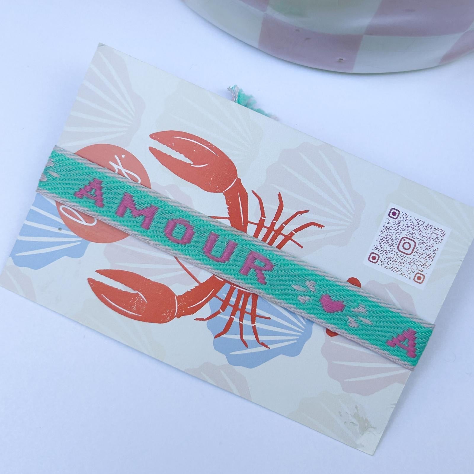 Bracelet ruban amour turquoise et rose