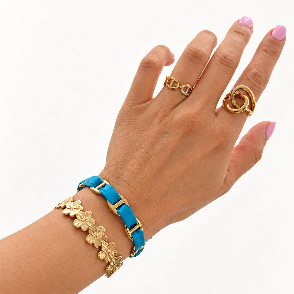 Luna  | Demi jonc ruban bleu roi en acier inoxydable