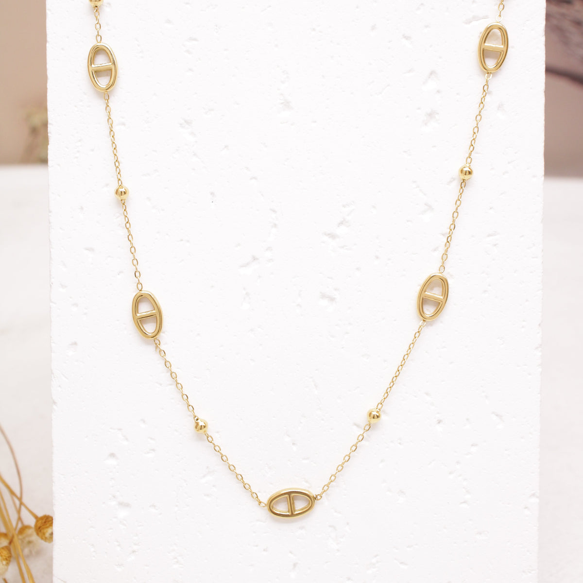 Collier Rita mailles marine en acier inoxydable doré – Lany-bijoux
