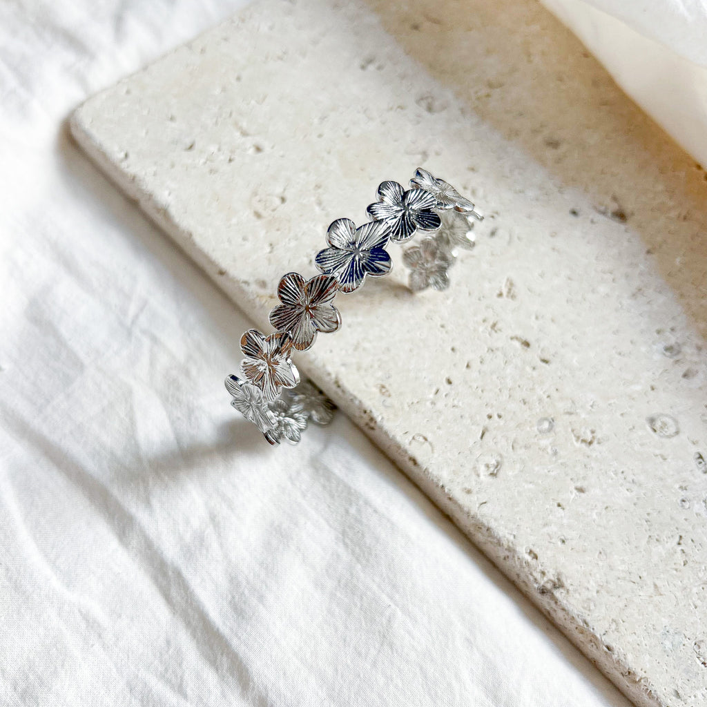 Demi jonc Fleurs argenté