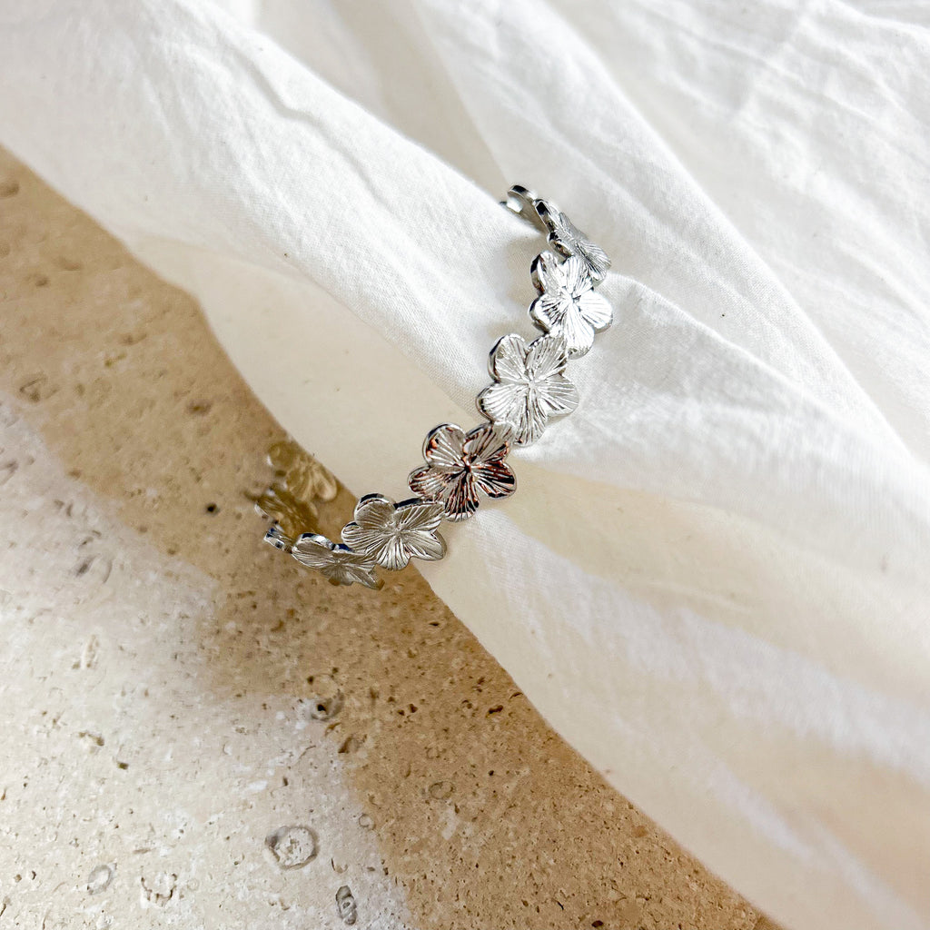 Demi jonc Fleurs argenté