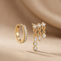 Duo boucles d'oreilles asymétriques créole et Trilogie strass blancs Lany-bijoux