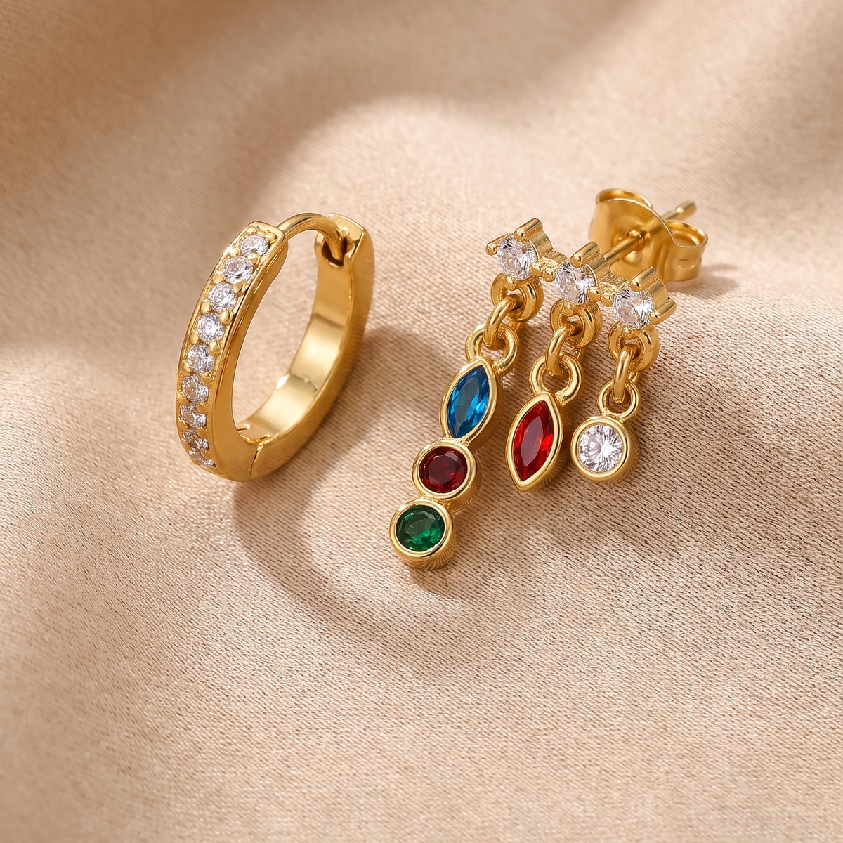 Duo boucles d'oreilles créole et Trilogie strass multicolores Lany-bijoux