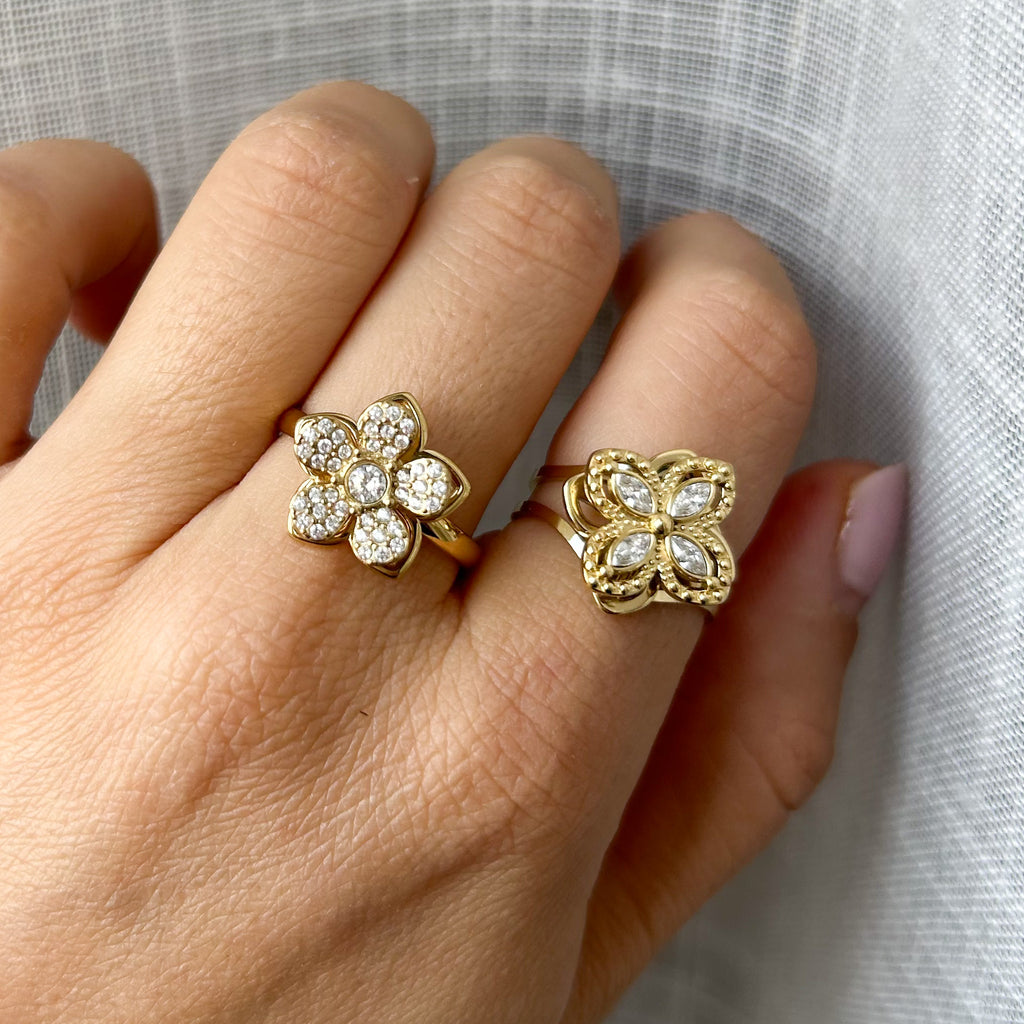 Sarah | Bague Anti-stress fleur en acier inoxydable