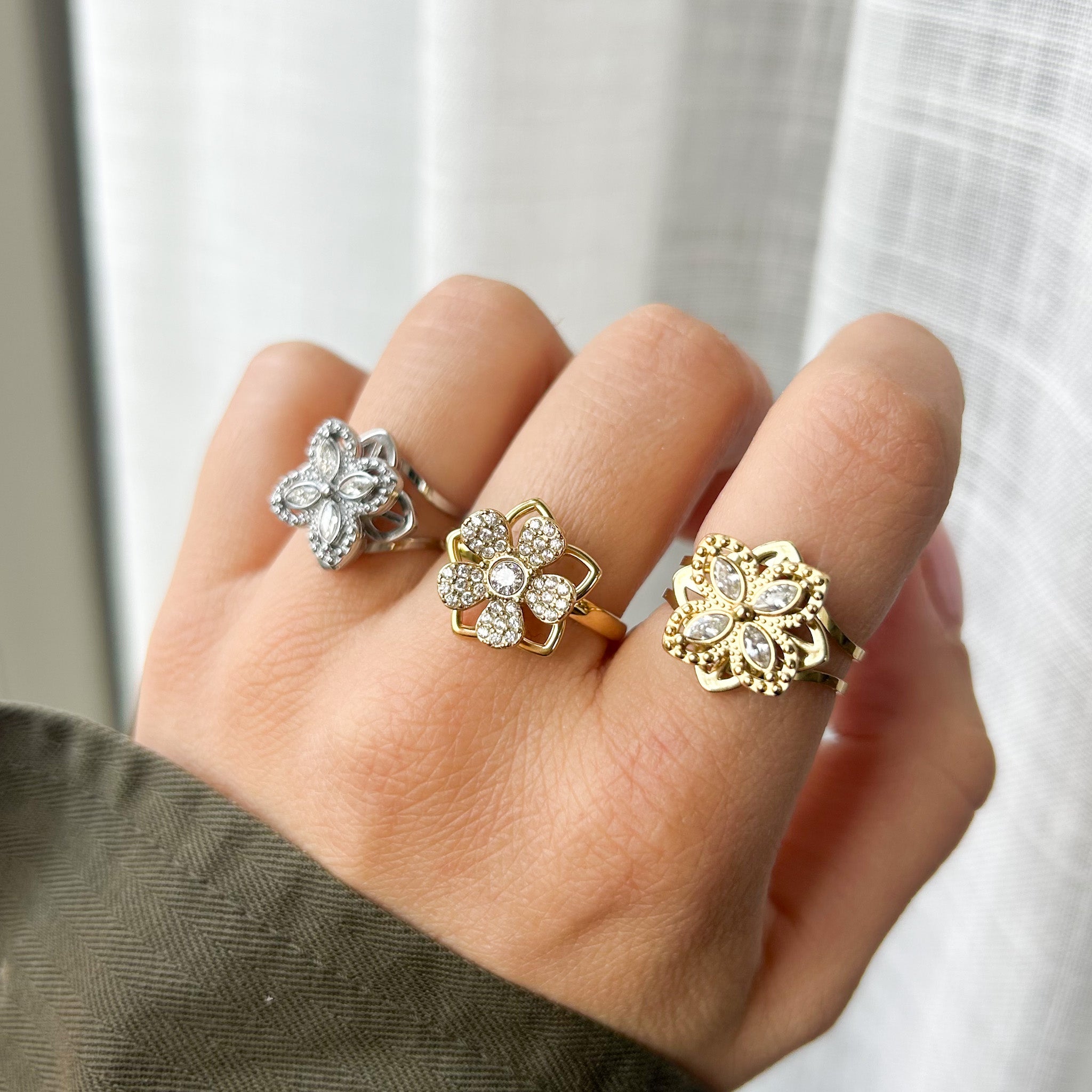 Lou | Bague Anti-stress fleur en acier inoxydable