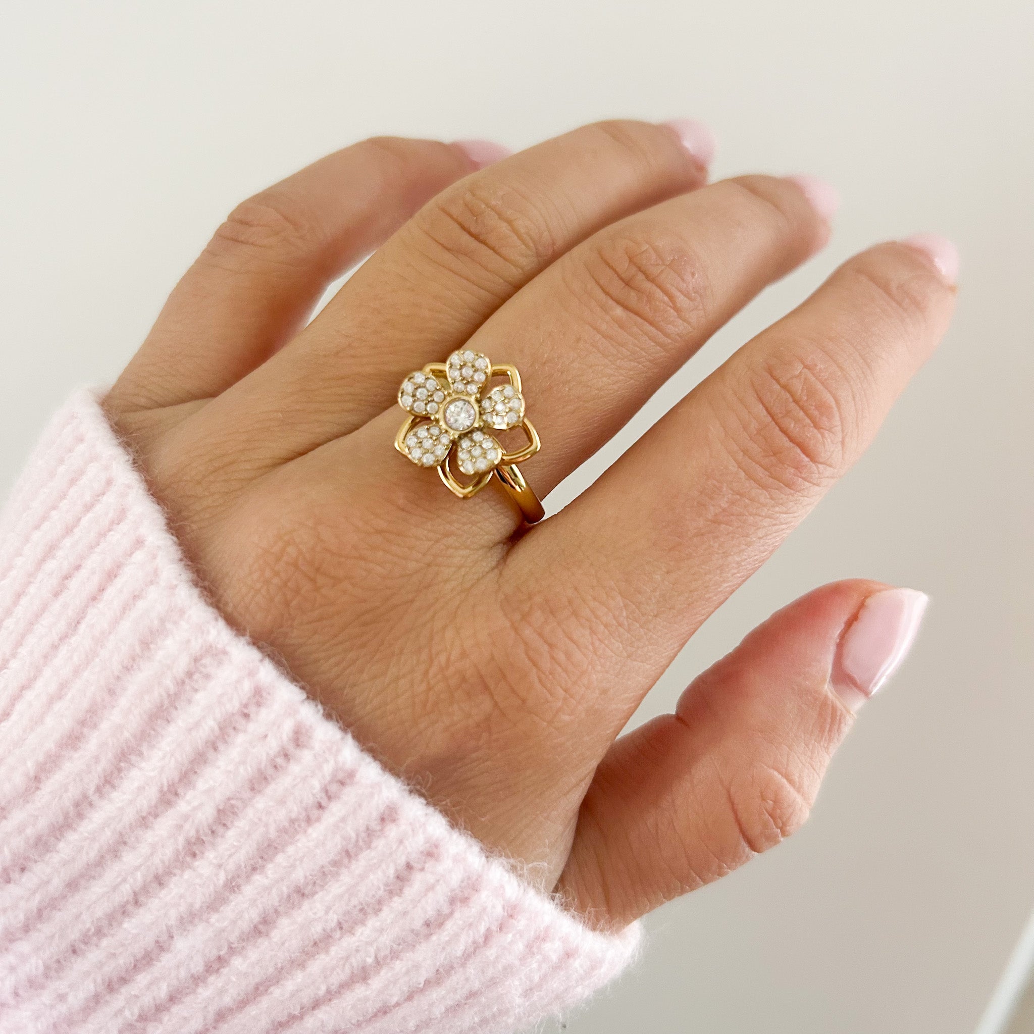 Sarah | Bague Anti-stress fleur en acier inoxydable