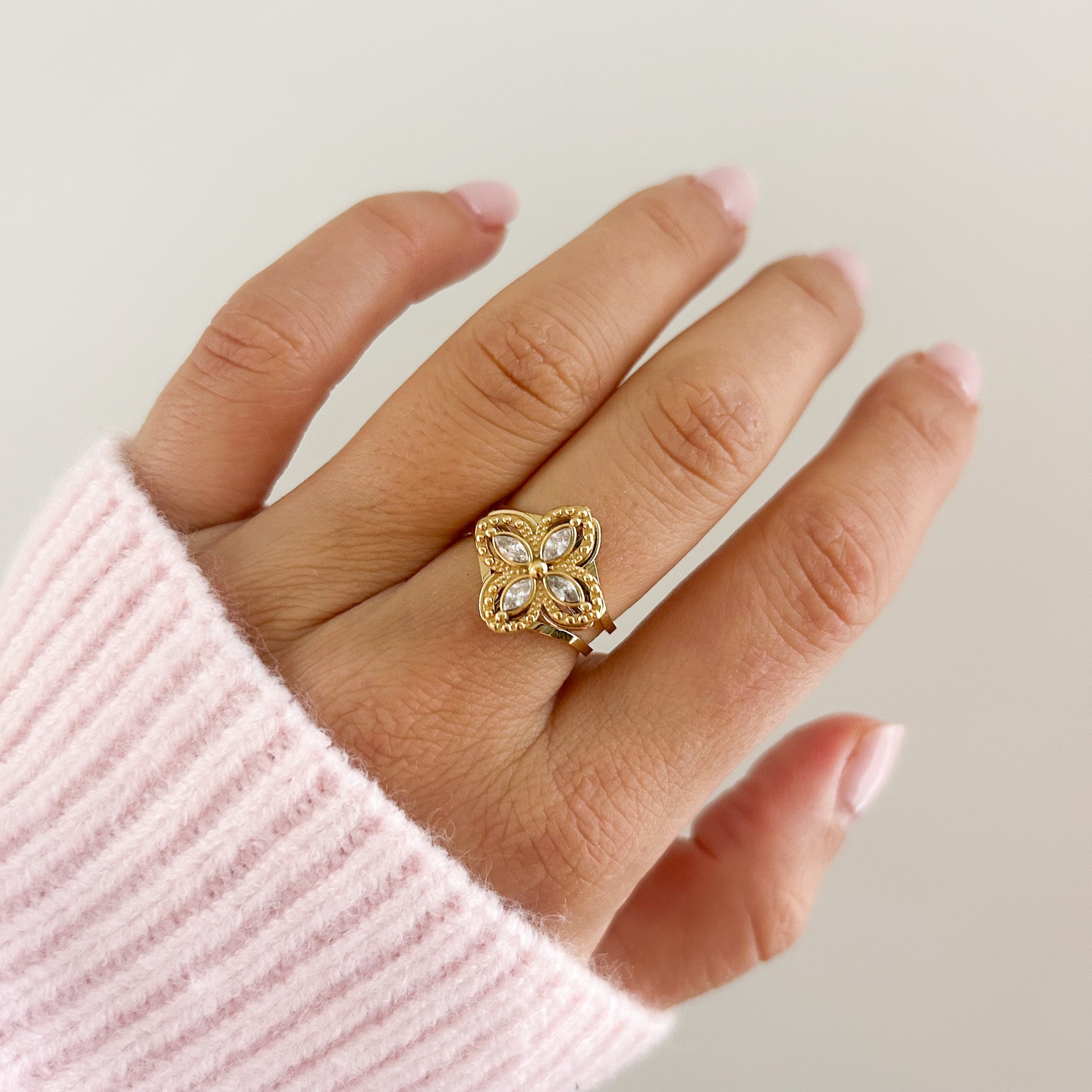 Lou | Bague Anti-stress fleur en acier inoxydable