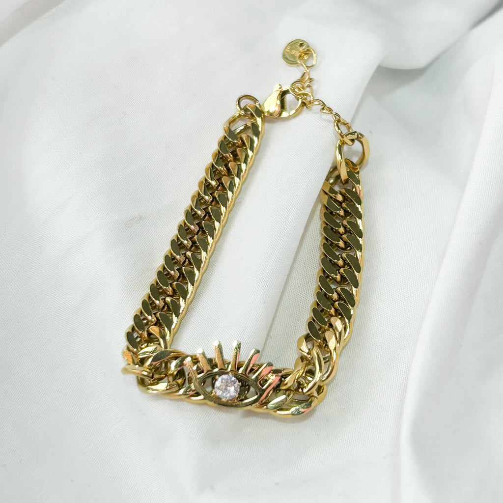 Basile - Bracelet Gourmette Doré Œil Protecteur - Lany-bijoux