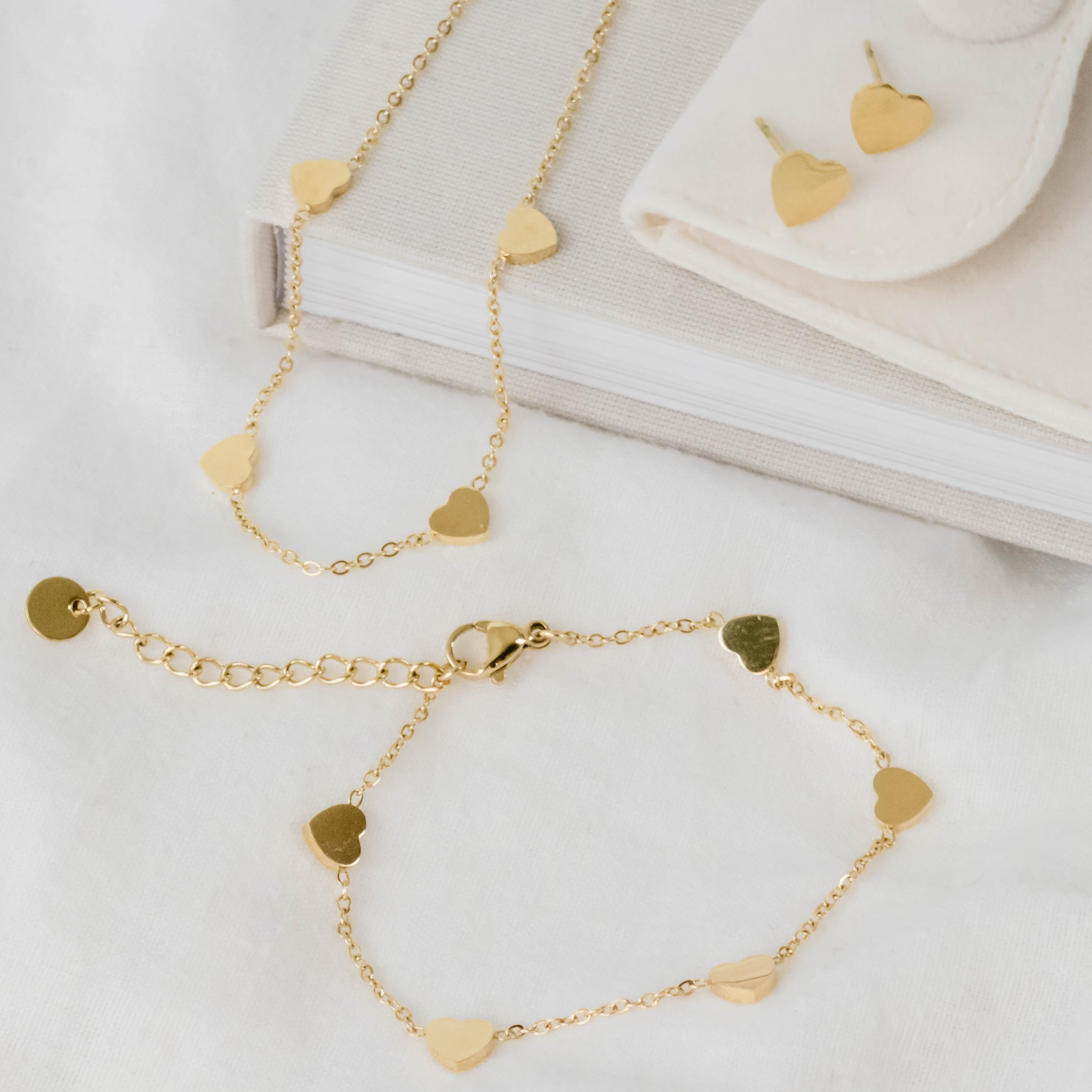 Set De Bijoux Infini & Cœur - Collier + Bracelet - Cadeau Amour Pour Elle - Argent, Or Ou Or Rose - 12
