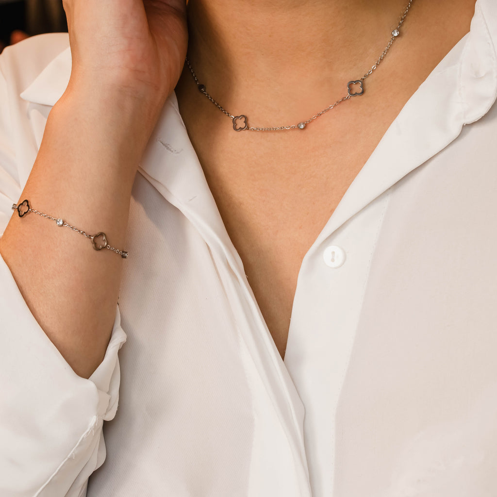 Parure bracelet & collier Jako argenté