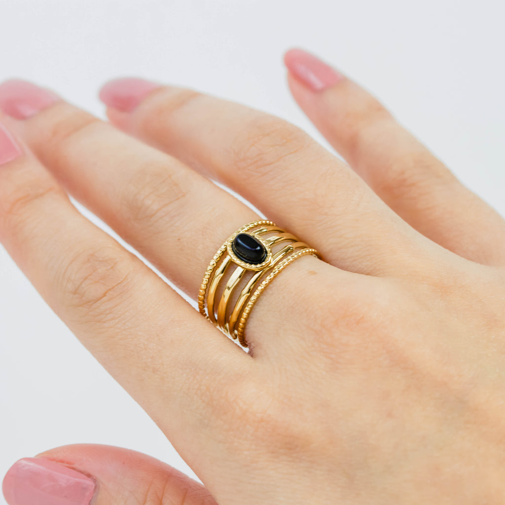 Bague Amandine pierre noire en acier inoxydable – Lany-bijoux