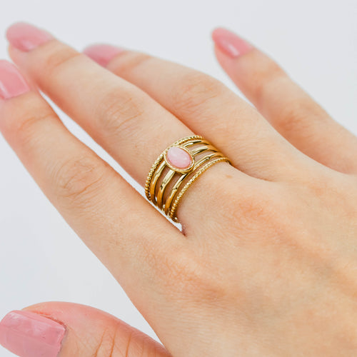 Bague Amandine quartz rose en acier inoxydable – Lany-bijoux