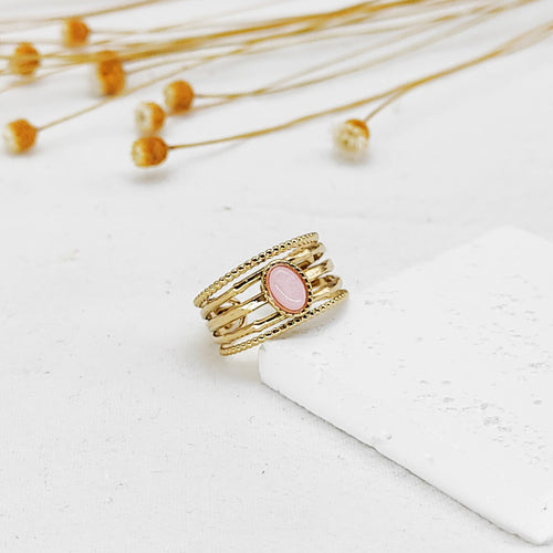Bague Amandine quartz rose en acier inoxydable – Lany-bijoux