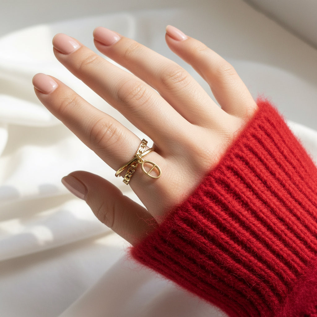 Bague Izée en acier inoxydable doré – Lany-bijoux