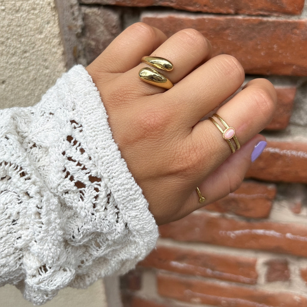 Bague Sarah quartz rose en acier inoxydable – Lany-bijoux