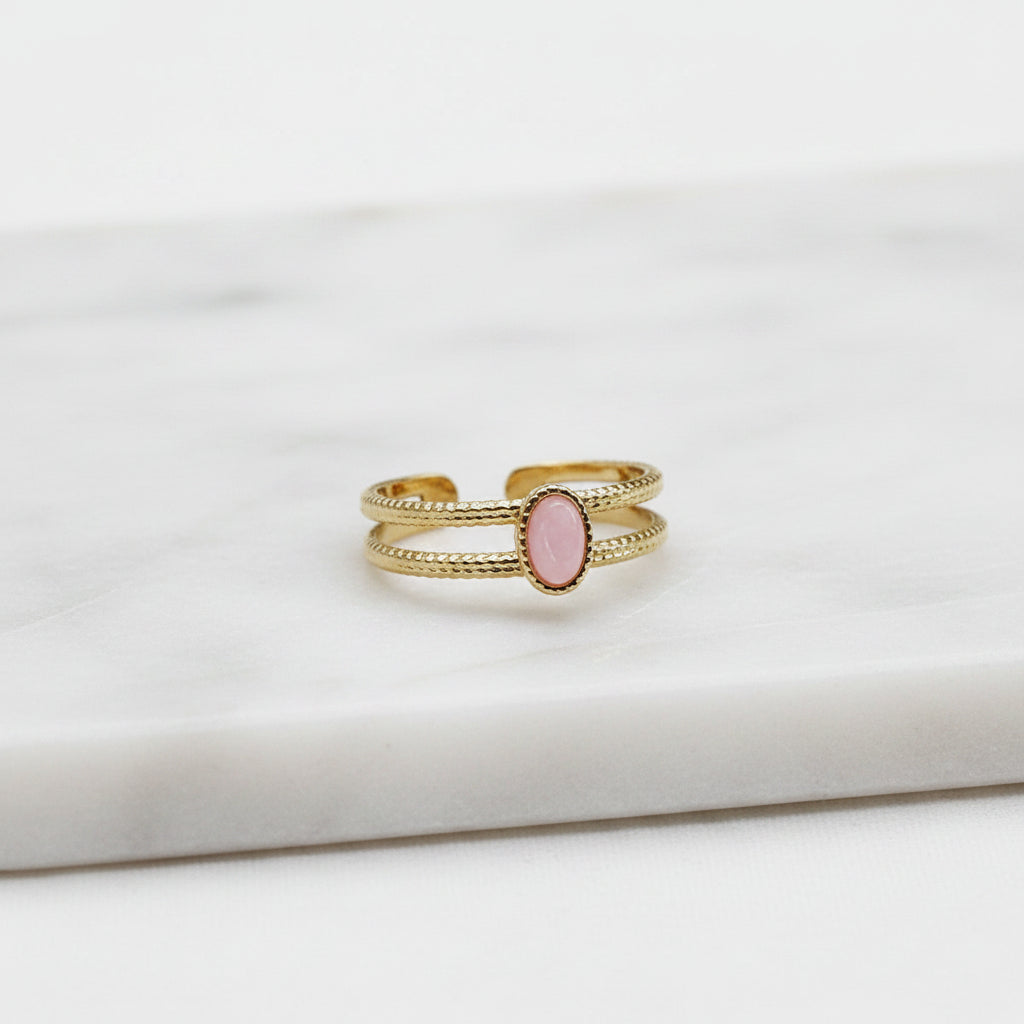 Bague Sarah quartz rose en acier inoxydable – Lany-bijoux