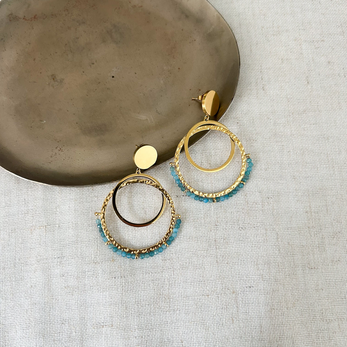 Boucles d'oreilles Aimée amazonite en acier inoxydable – Lany-bijoux