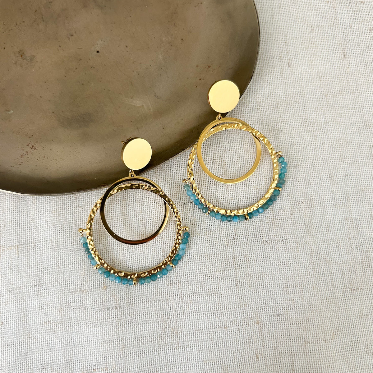 Boucles d'oreilles Aimée apatite bleue en acier inoxydable – Lany-bijoux