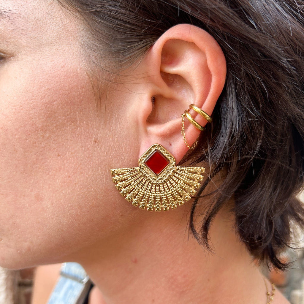 Boucles d'oreilles Bouma agate rouge en acier inoxydable – Lany-bijoux