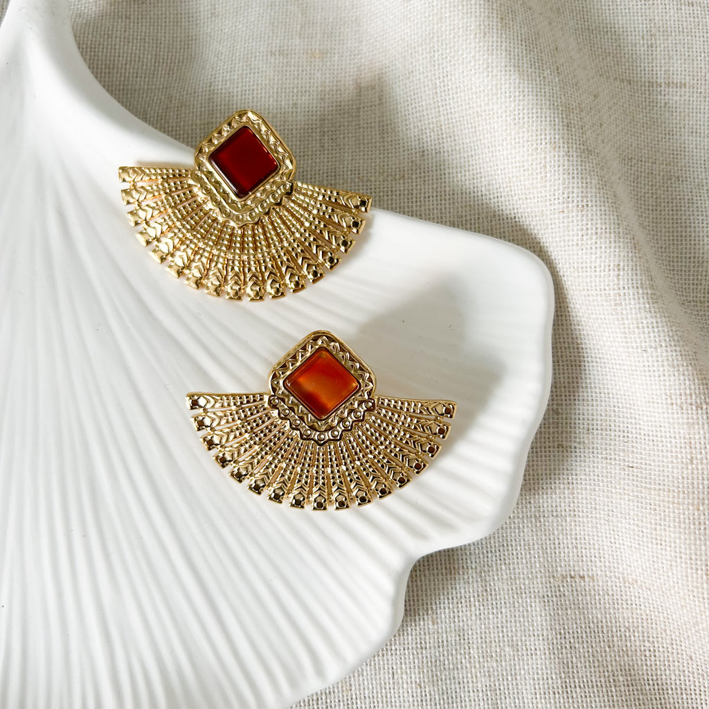 Boucles d'oreilles Bouma agate rouge en acier inoxydable – Lany-bijoux