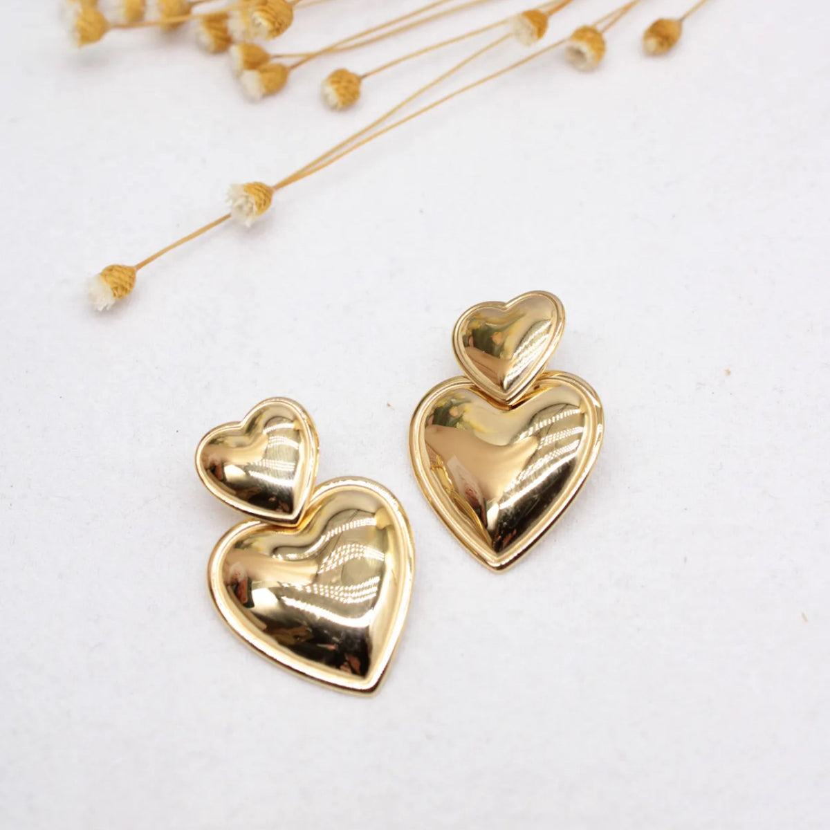 Boucles d'oreilles cœurs en acier inoxydable doré – Lany-bijoux