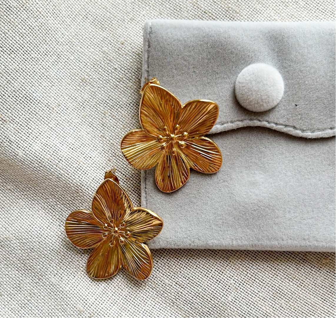 Boucles d'oreilles Venus fleurs en acier inoxydable doré – Lany-bijoux