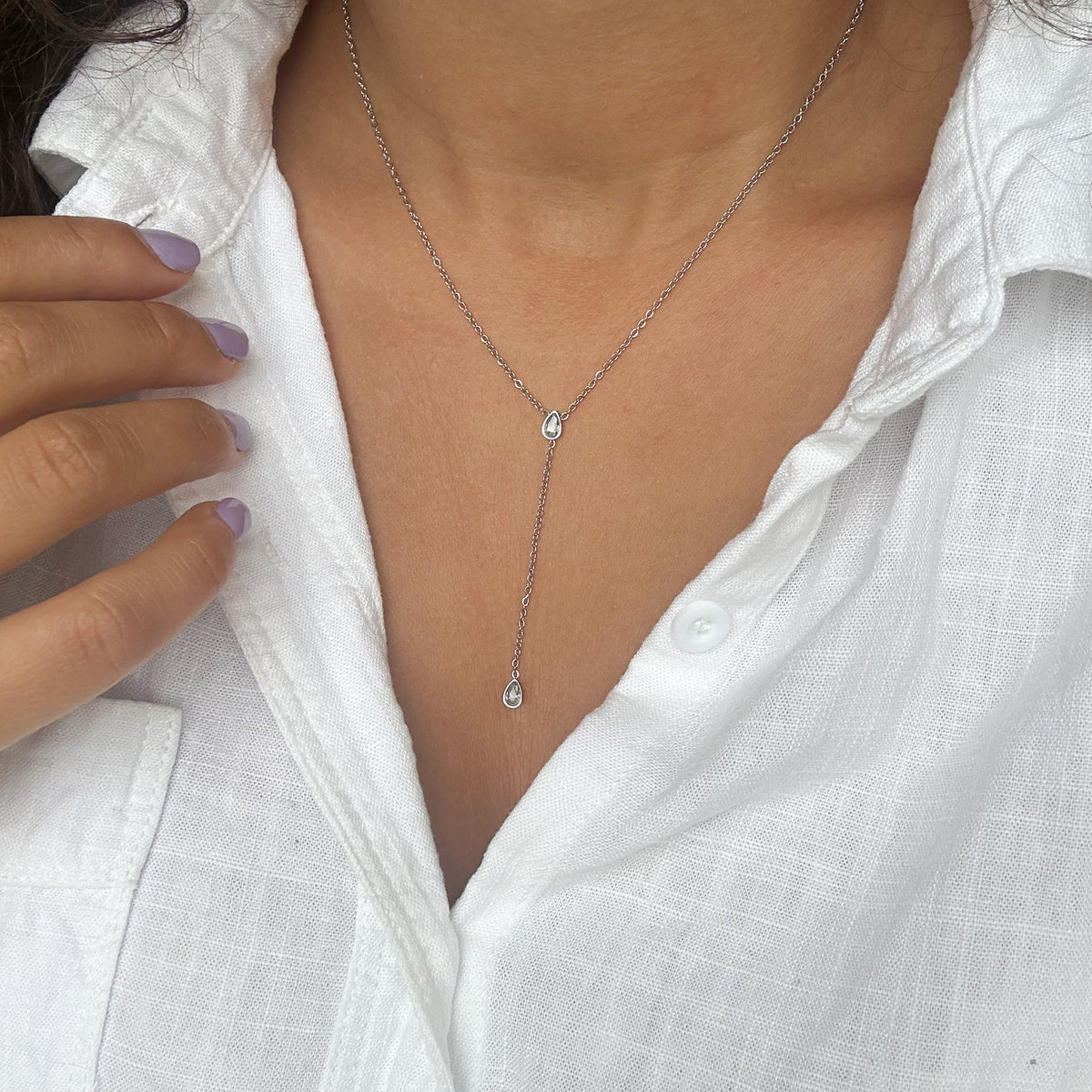 Collier cravate Lilou en acier inoxydable argenté – Lany-bijoux