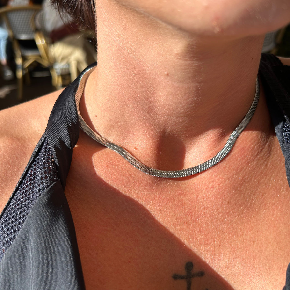 Collier Léonie maille plate en acier inoxydable argenté – Lany-bijoux