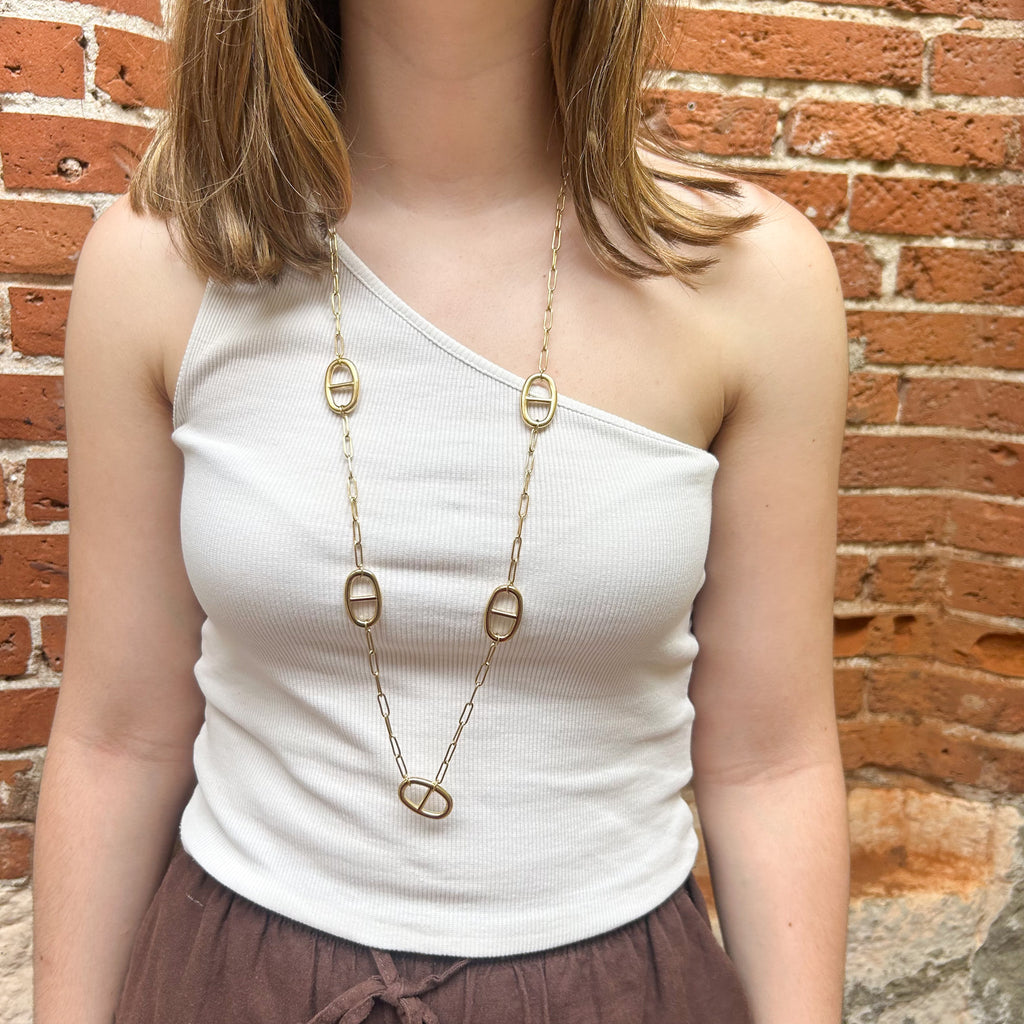 Collier sautoir Elya en acier inoxydable doré – Lany-bijoux