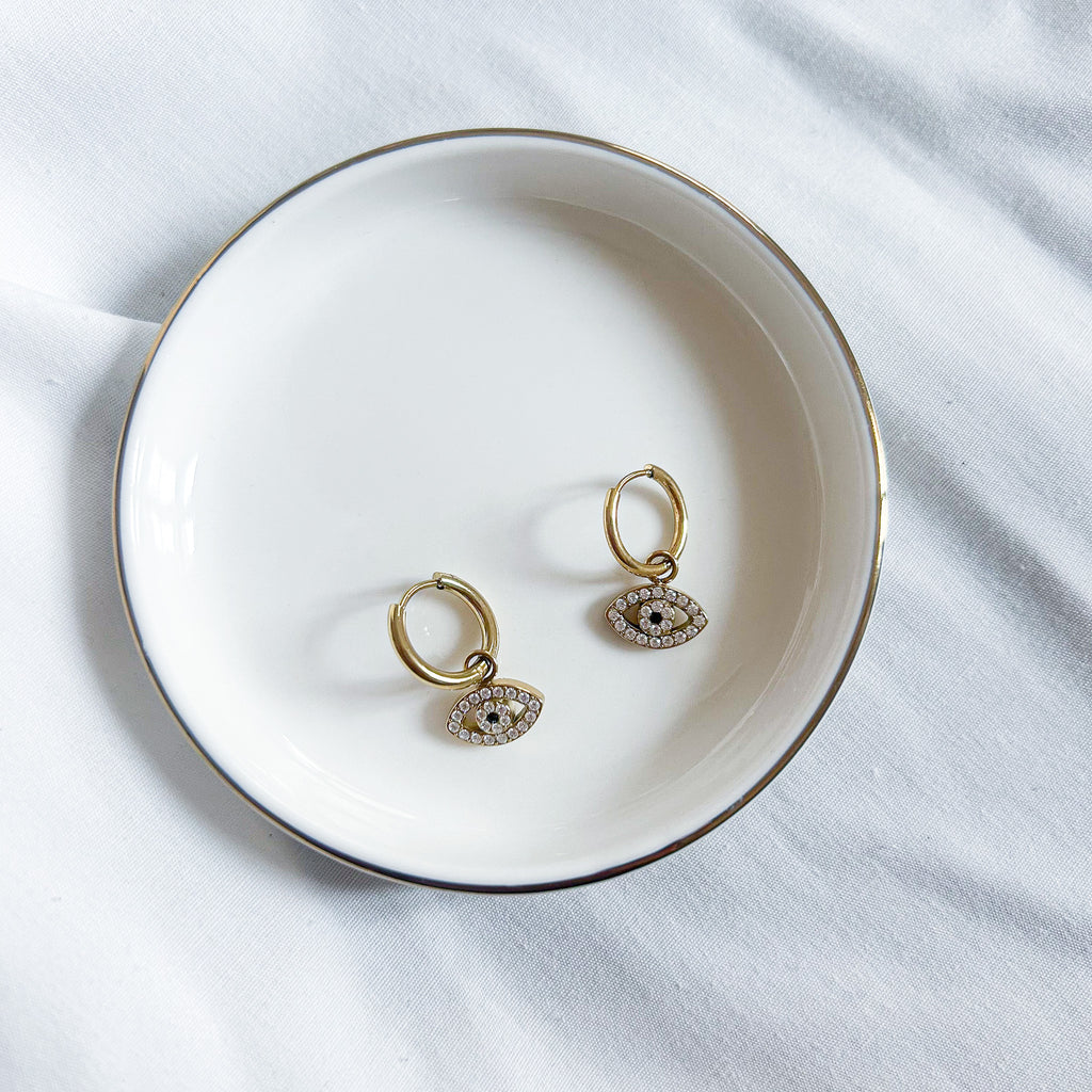 Boucles d'oreilles créoles œil en acier inoxydable doré – Lany-bijoux