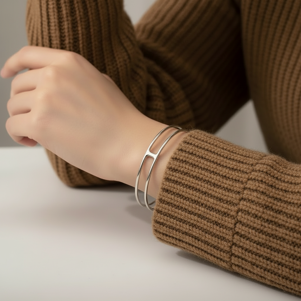 Bracelet demi-jonc Aléna en acier inoxydable argenté – Lany-bijoux
