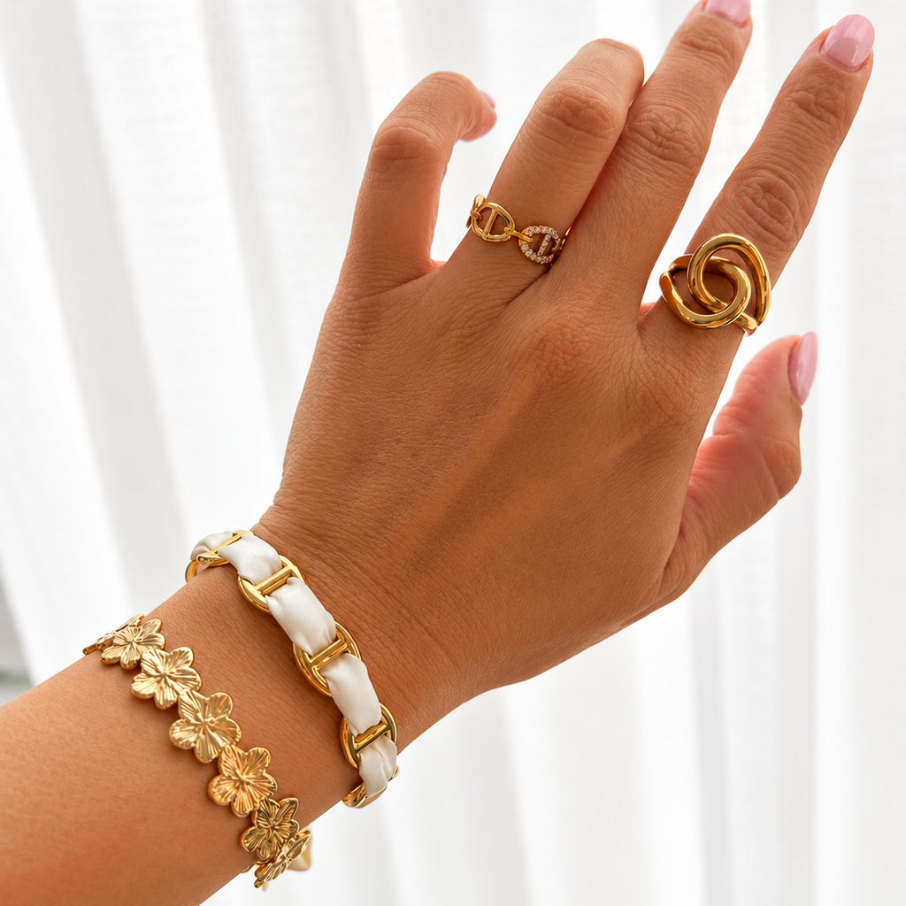 Bracelet demi-jonc Luna ruban beige en acier inoxydable – Lany-bijoux 