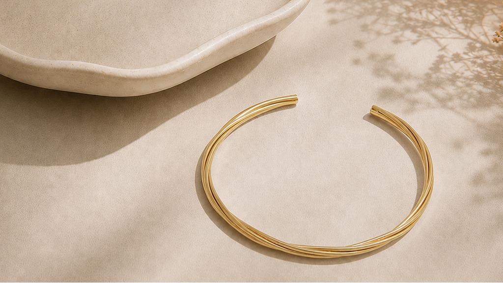 Palma  | Demi jonc torsadé doré en acier inoxydable - Lany-bijoux