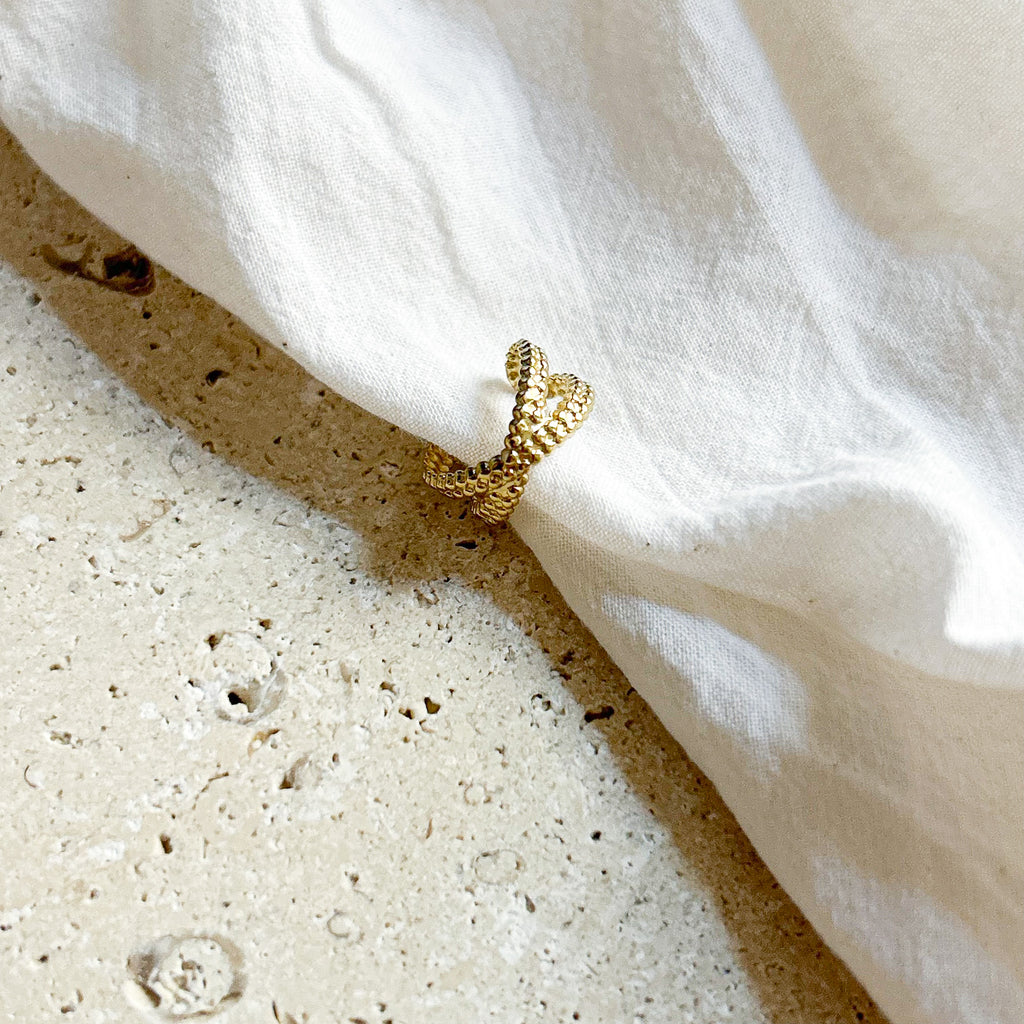 Ear cuff Evely croisé en acier inoxydable doré – Lany-bijoux