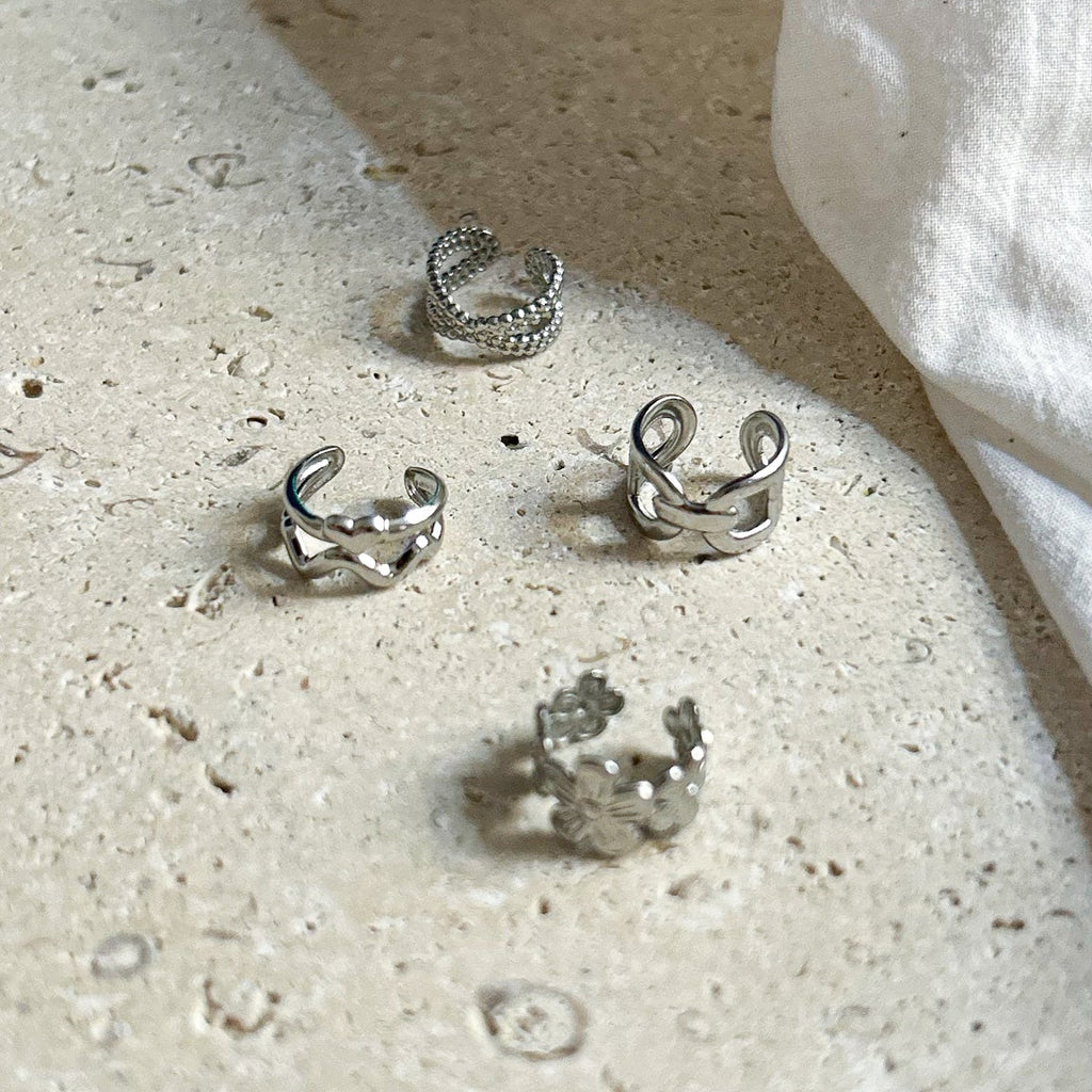 Ear cuff Flavy fleur en acier inoxydable argenté – Lany-bijoux