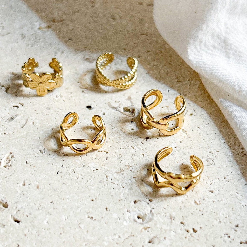 Ear cuff Flavy fleur en acier inoxydable doré – Lany-bijoux