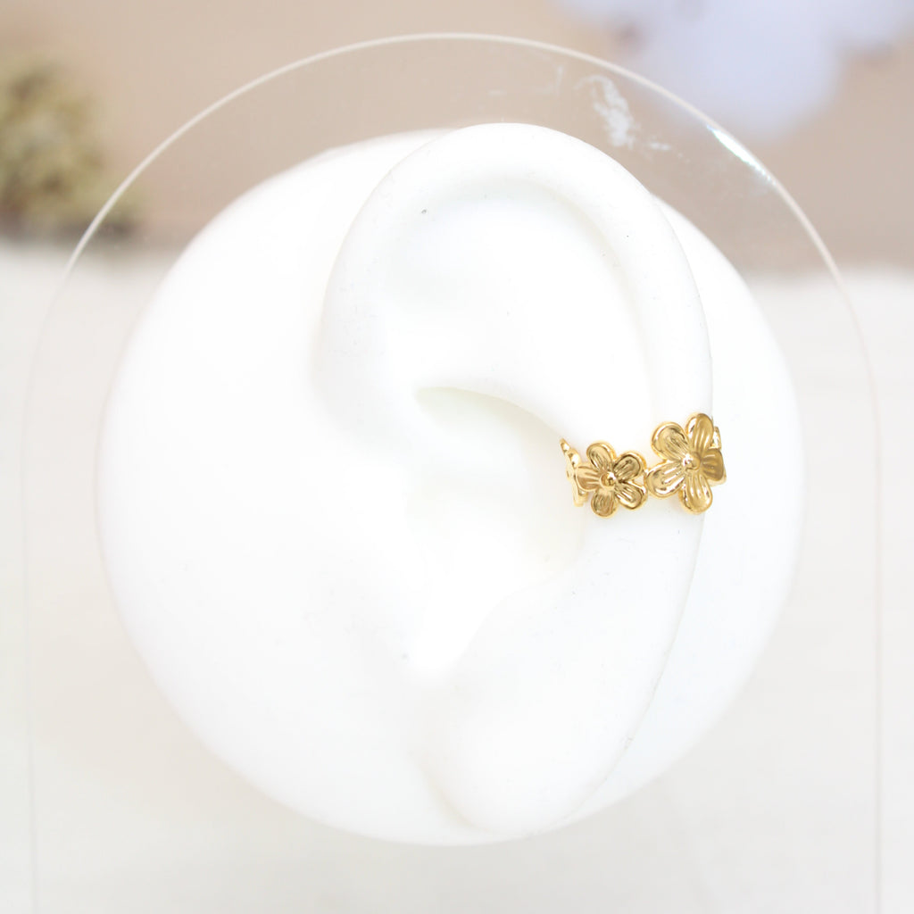 Ear cuff Flavy fleur en acier inoxydable doré – Lany-bijoux
