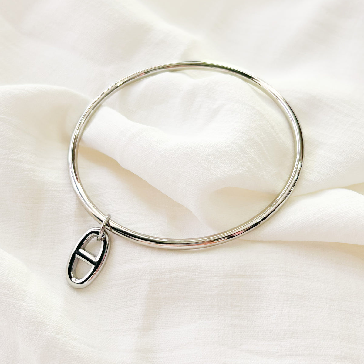 Jonc grain de café en acier inoxydable argenté – Lany-bijoux