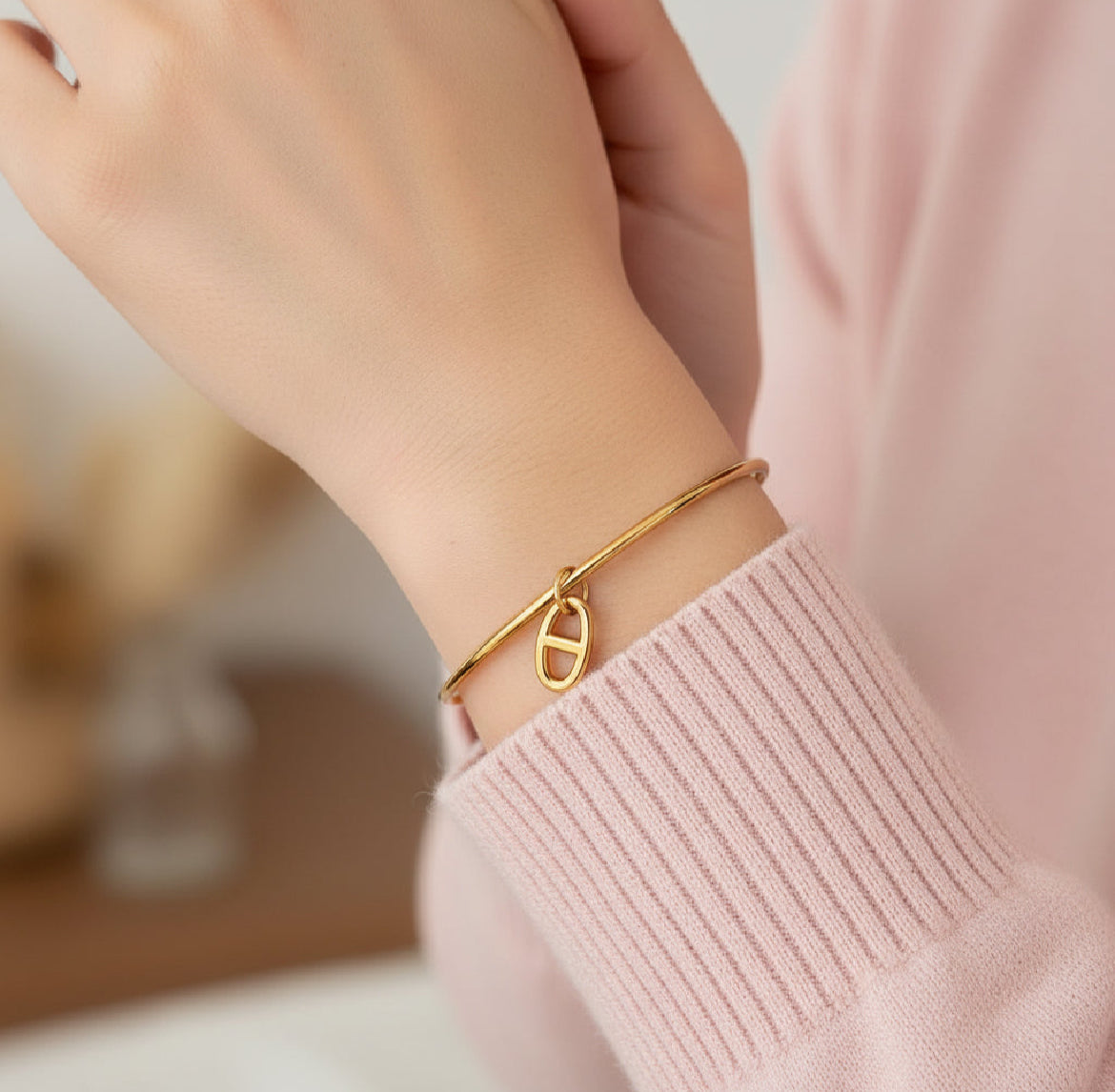 Jonc grain de café en acier inoxydable doré – Lany-bijoux