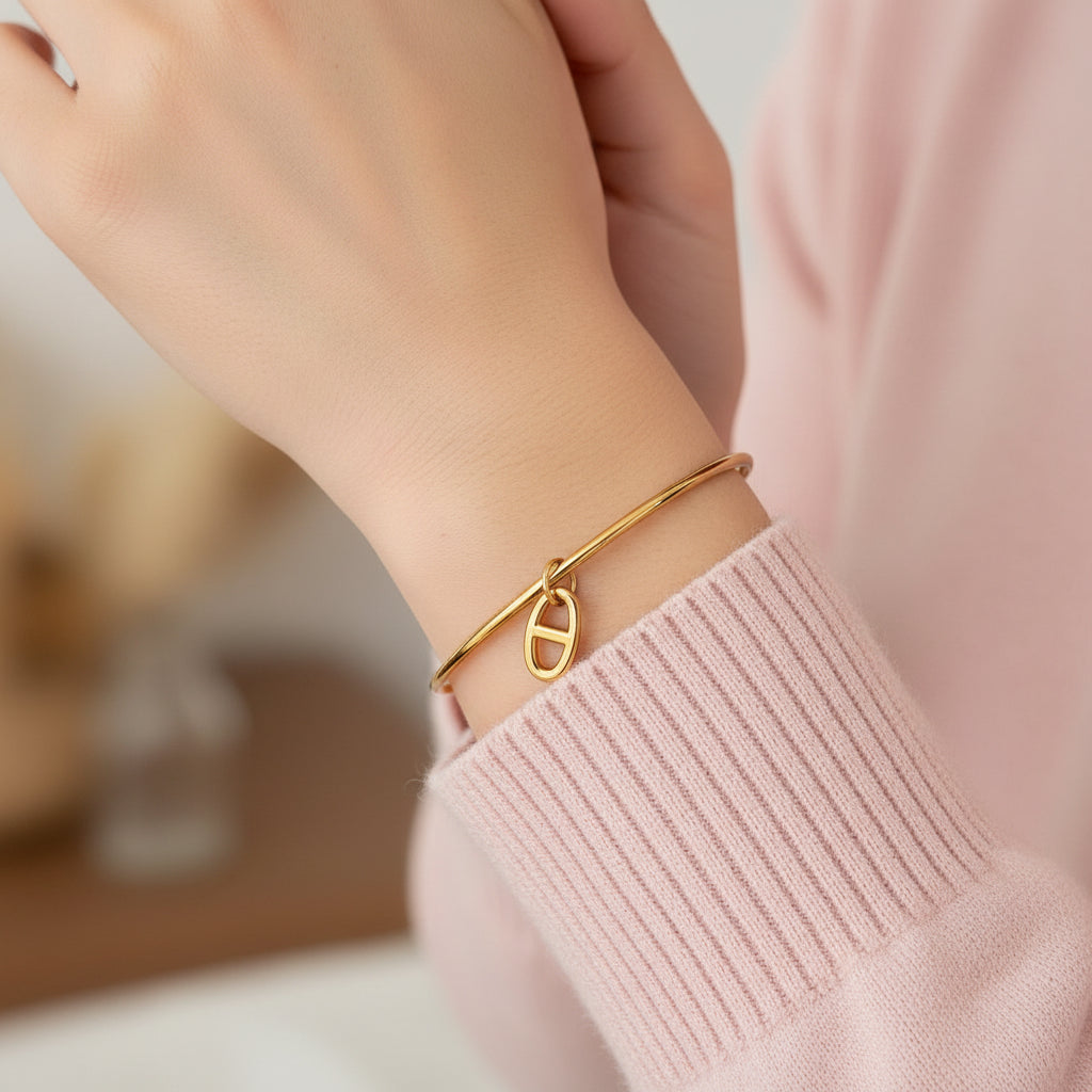 Jonc grain de café en acier inoxydable doré – Lany-bijoux