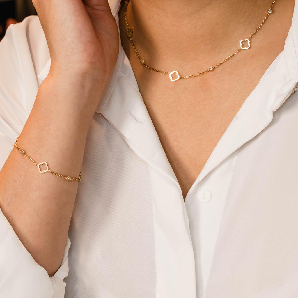 Parure bracelet et collier Jako en acier inoxydable doré – Lany-bijoux