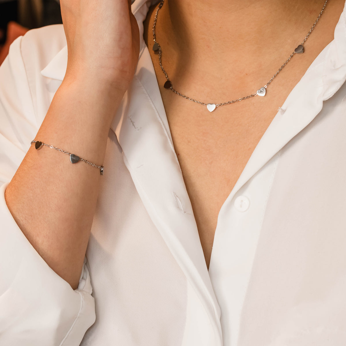 Parure Marra 3 pièces cœurs en acier inoxydable argenté – Lany-bijoux