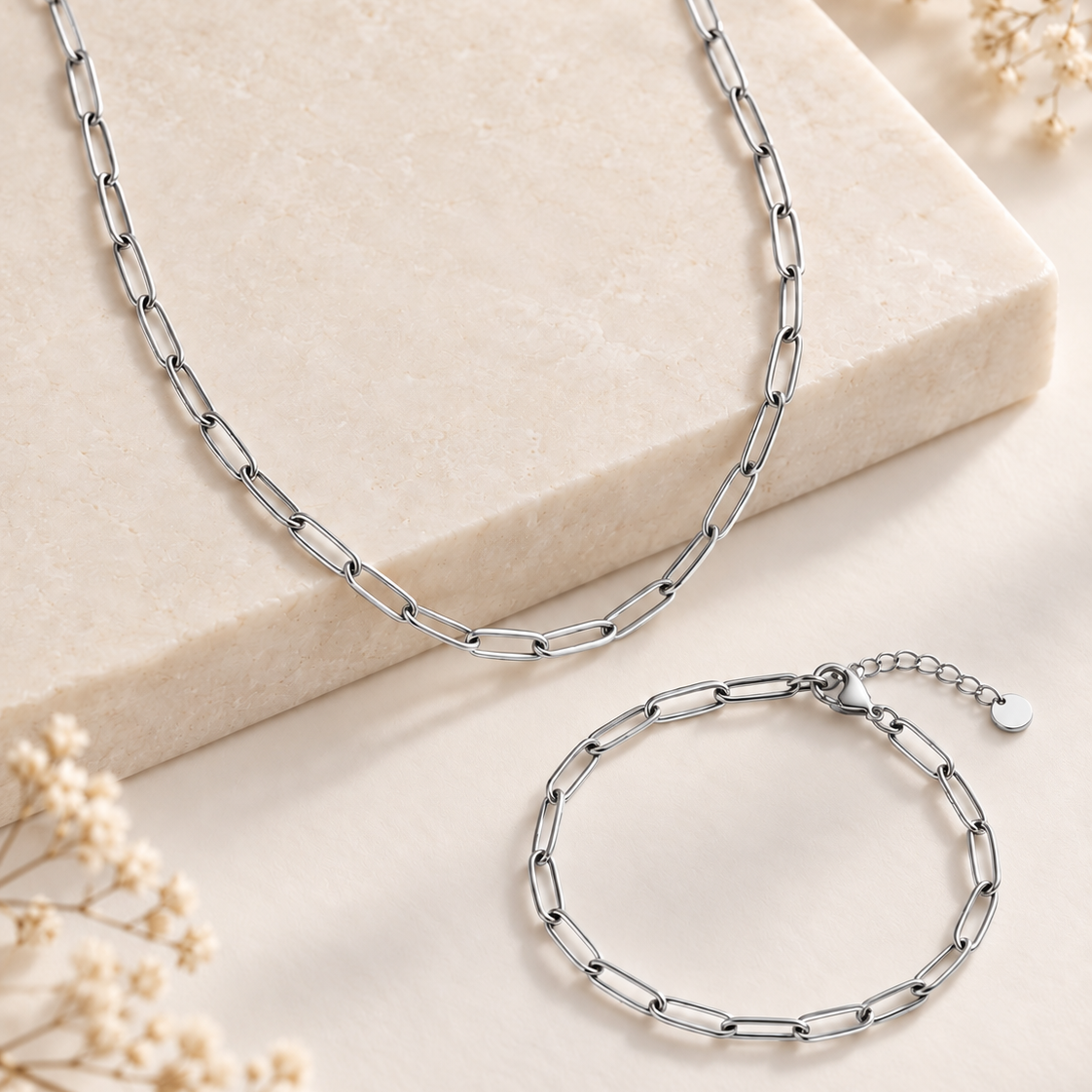 Parure Sula en acier inoxydable argenté – Lany-bijoux