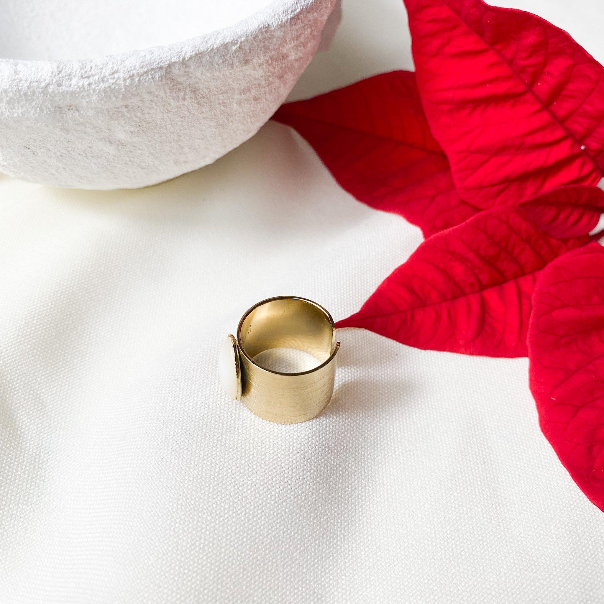 Bague large anneau avec une pierre blanche ovale - modèle ajustable-Lany-bijoux