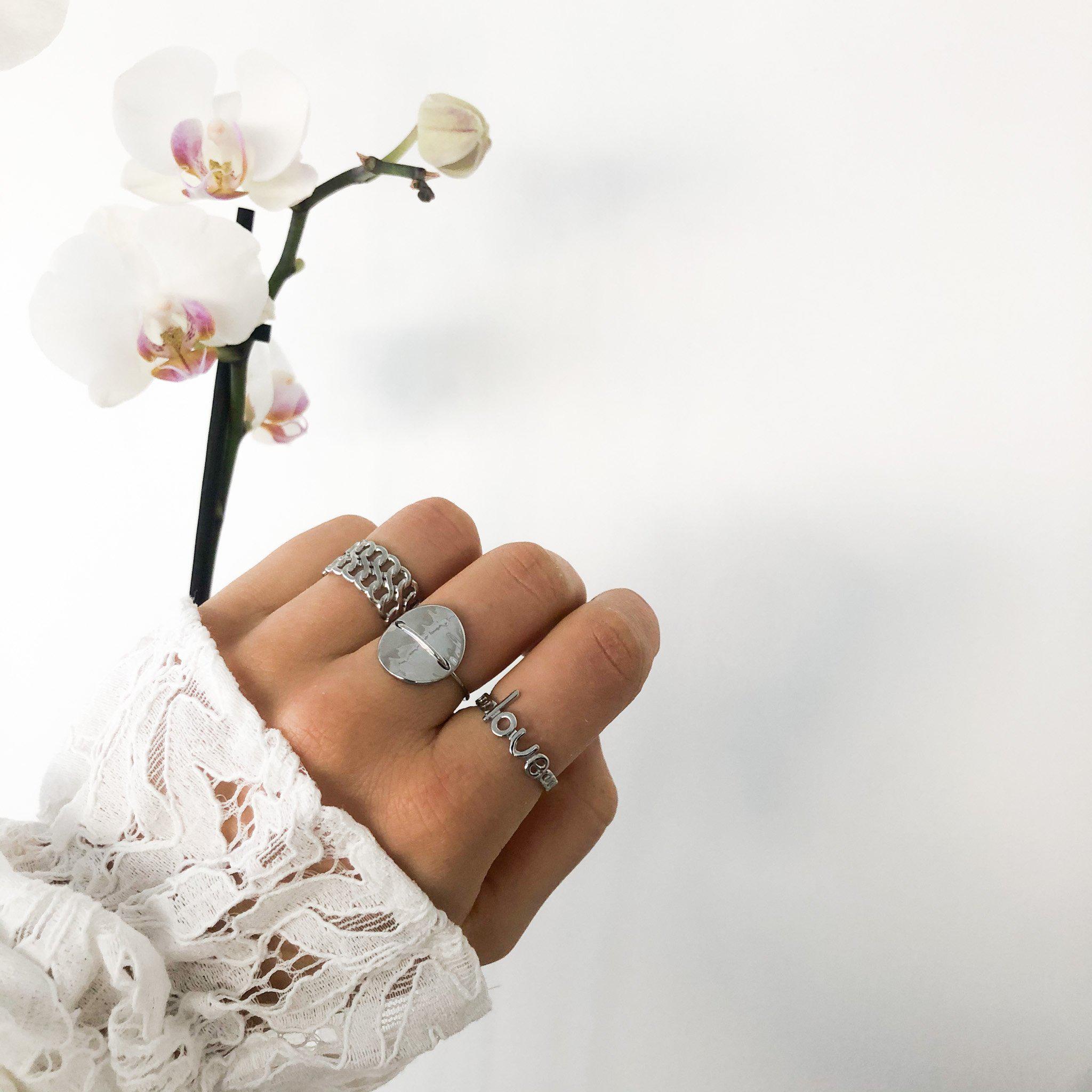 Bague double chaînes en acier inoxydable argenté - modèle ajustable-bague-Lany-bijoux