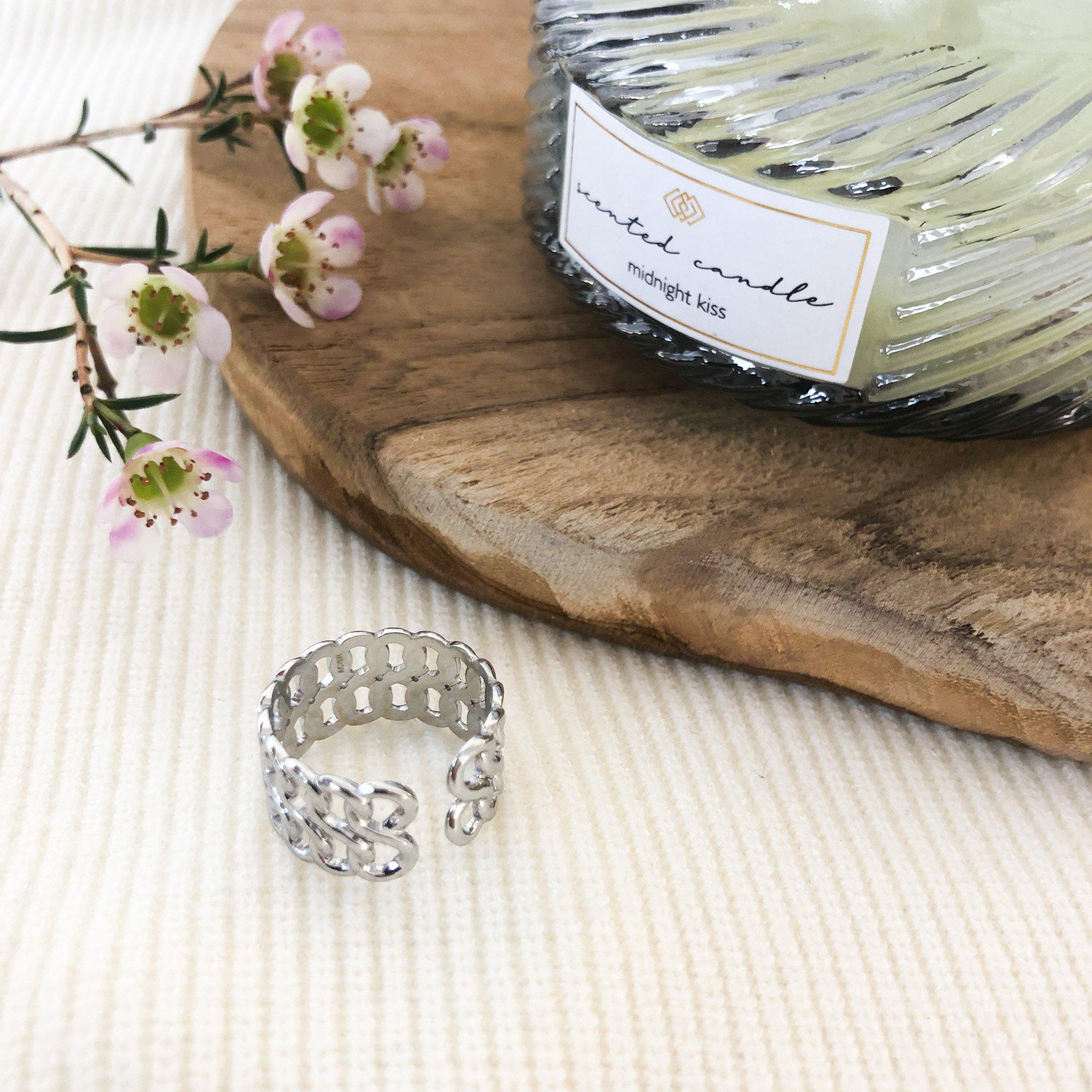 Bague double chaînes en acier inoxydable argenté - modèle ajustable-bague-Lany-bijoux