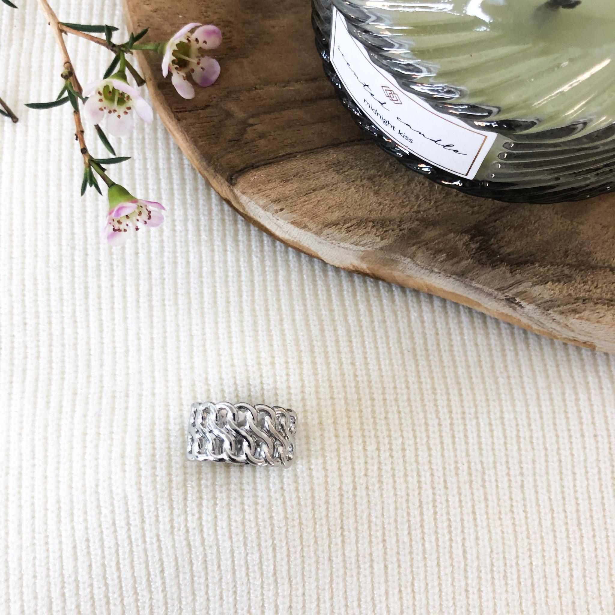 Bague double chaînes en acier inoxydable argenté - modèle ajustable-bague-Lany-bijoux