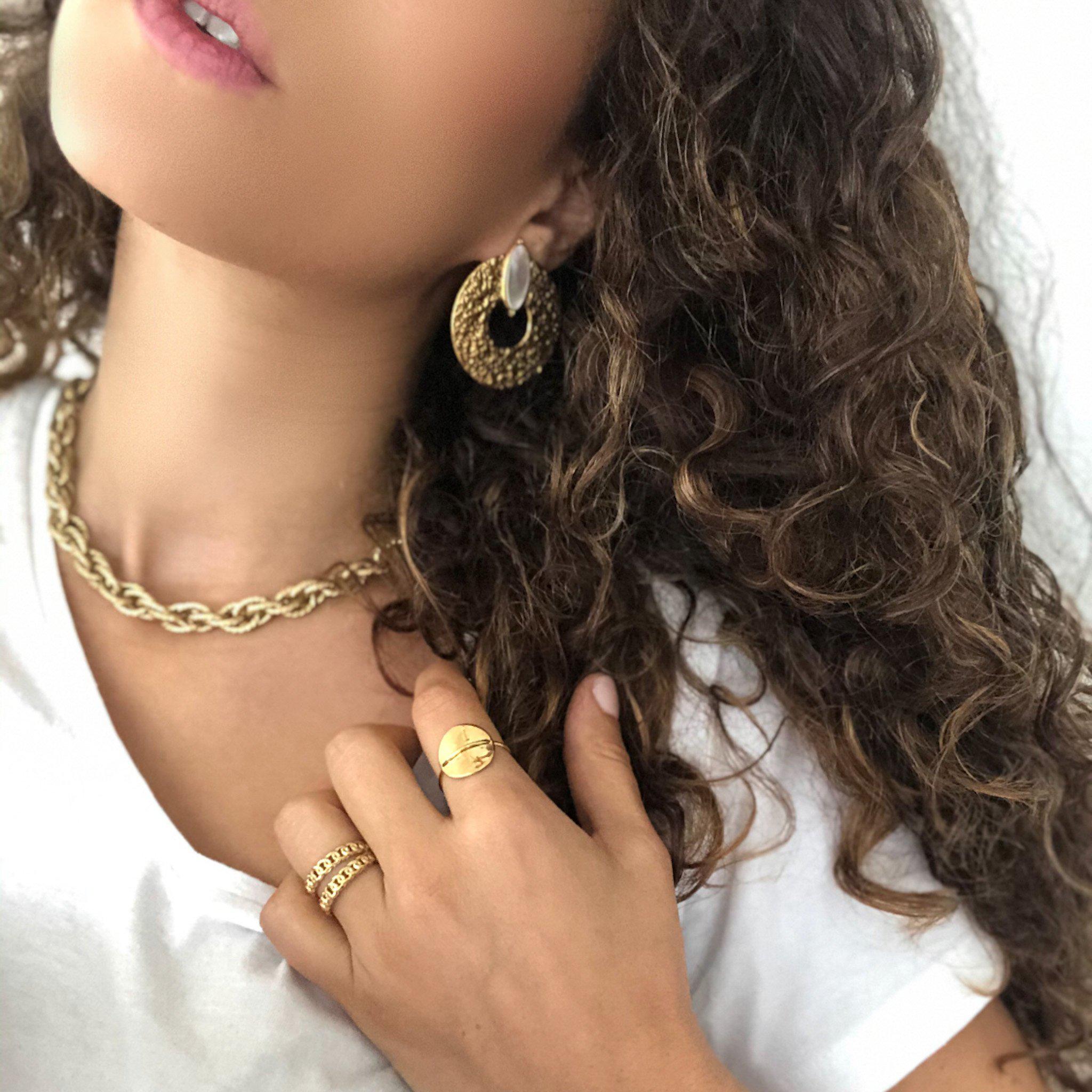 Bague moyenne double chaîne en acier inoxydable doré - modèle ajustable-Lany-bijoux